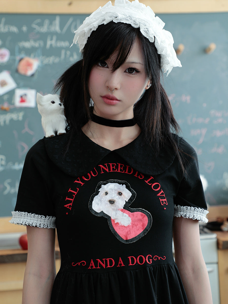 Dog Doll Round Neck Waisted Short Sleeve Dress