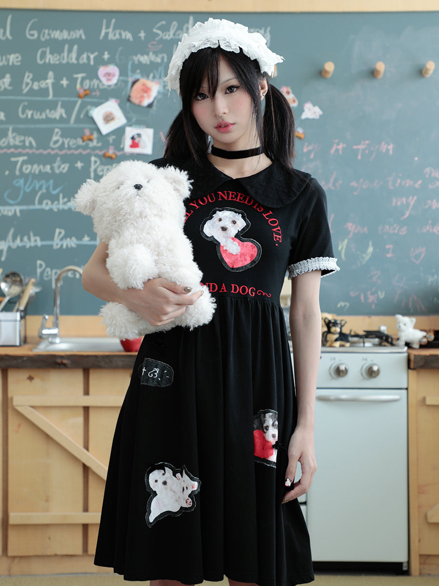 Dog Doll Round Neck Waisted Short Sleeve Dress