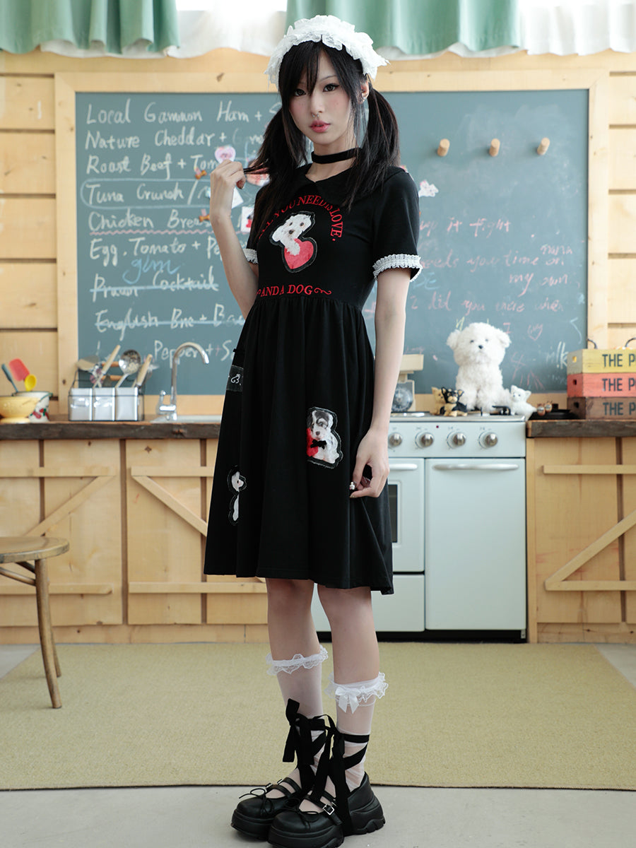 Dog Doll Round Neck Waisted Short Sleeve Dress