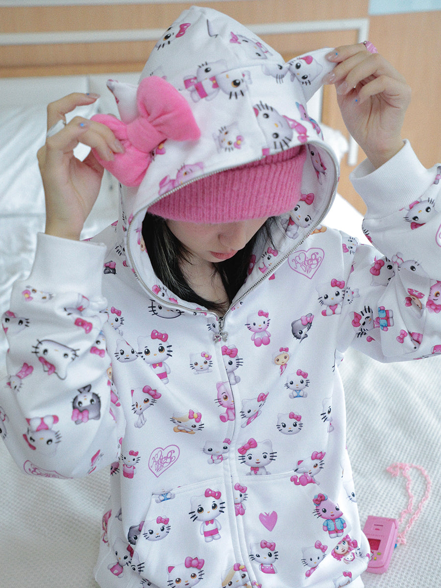 Kitty Cat Ears Hooded Long Sleeve Sweatshirt Jacket Sport Long Sweatpants