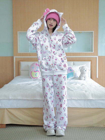 Kitty Cat Ears Hooded Long Sleeve Sweatshirt Jacket Sport Long Sweatpants