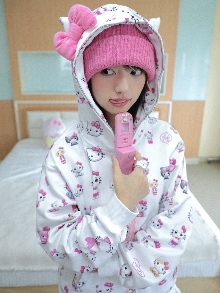 Kitty Cat Ears Hooded Long Sleeve Sweatshirt Jacket Sport Long Sweatpants