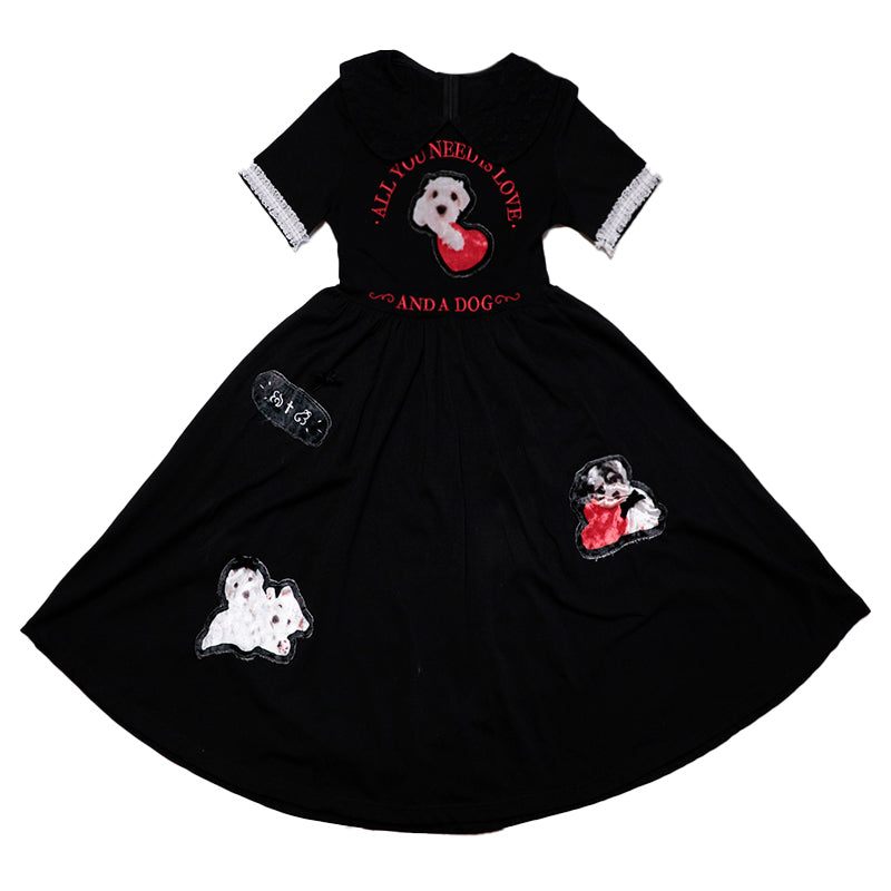 Dog Doll Round Neck Waisted Short Sleeve Dress