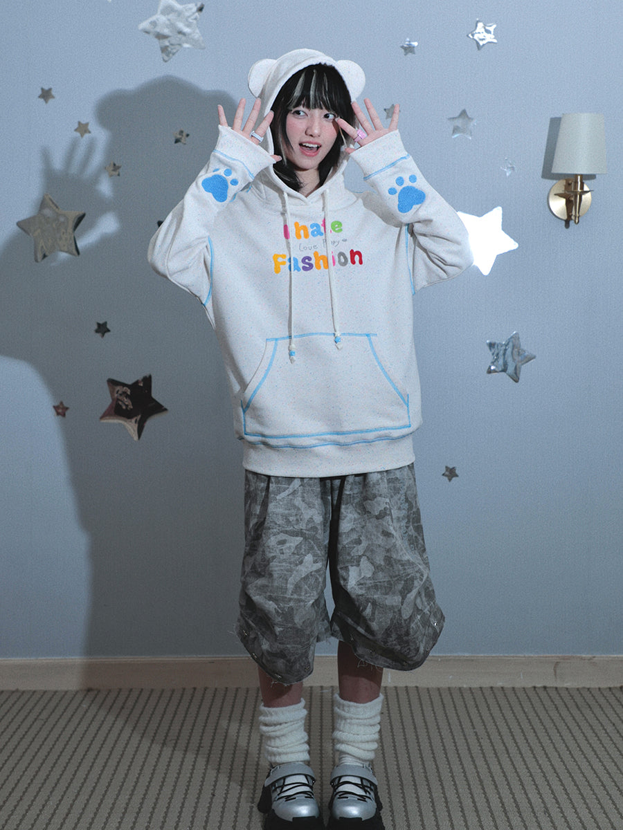 Towel Embroidered Bear Ears Hooded Long Sleeve Sweatshirt