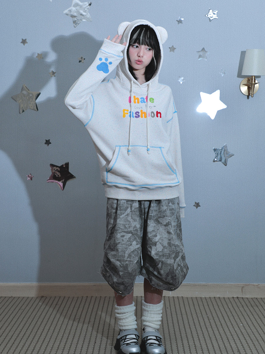 Towel Embroidered Bear Ears Hooded Long Sleeve Sweatshirt