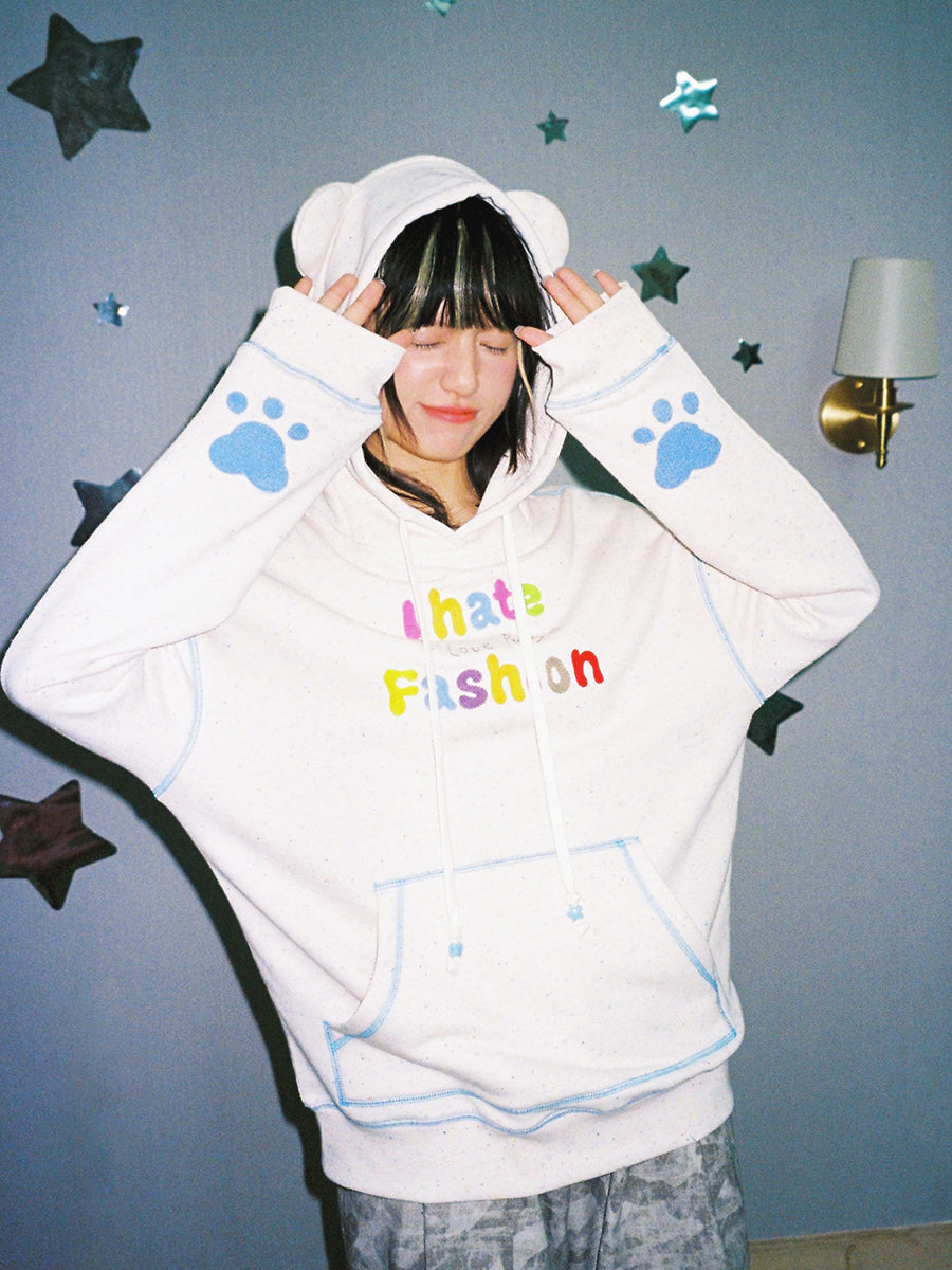 Towel Embroidered Bear Ears Hooded Long Sleeve Sweatshirt