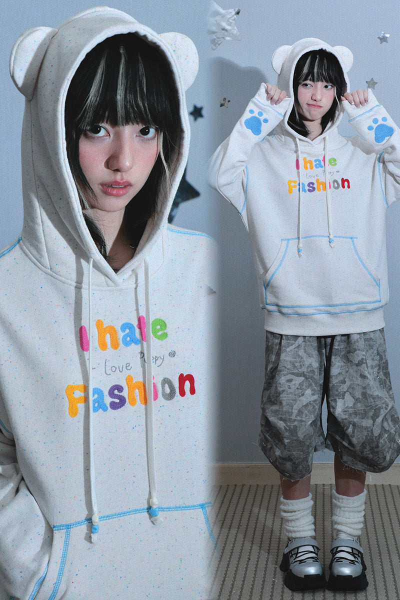 Towel Embroidered Bear Ears Hooded Long Sleeve Sweatshirt