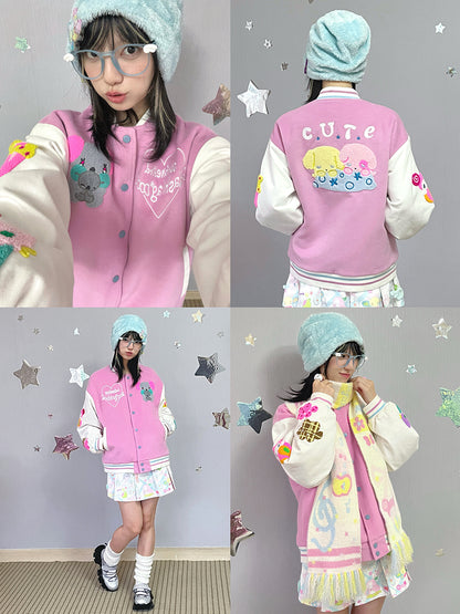 sunonebird co-branded College Pink Baseball Shirt Jacket