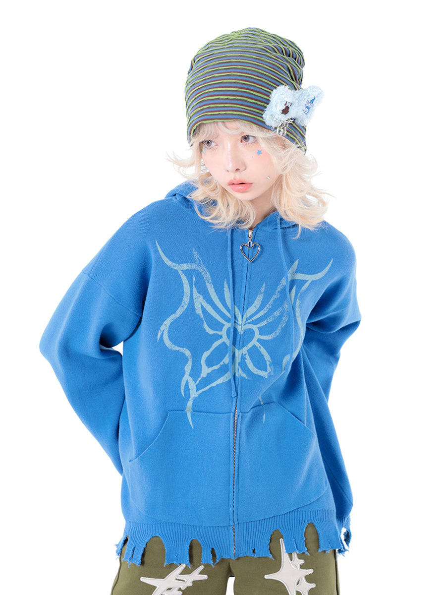 Butterfly-knit hooded sweatshirt