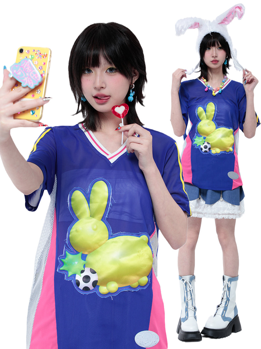 Bunny patchwork short-sleeved jersey