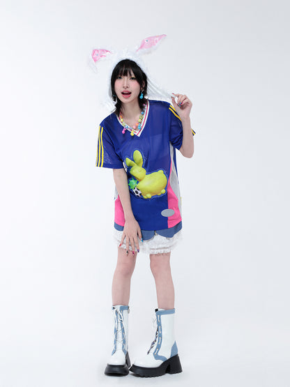 Bunny patchwork short-sleeved jersey