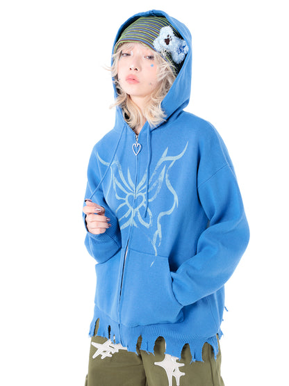 Butterfly-knit hooded sweatshirt