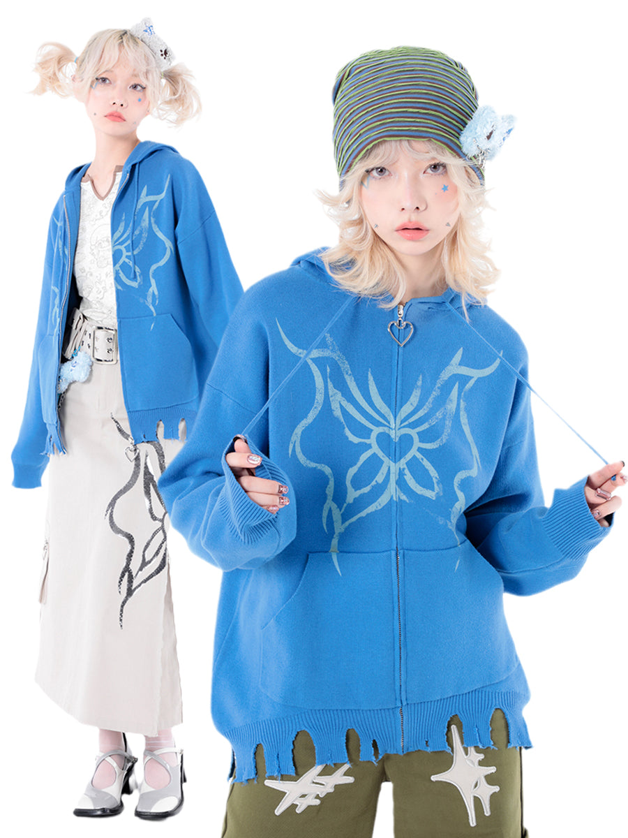 Butterfly-knit hooded sweatshirt