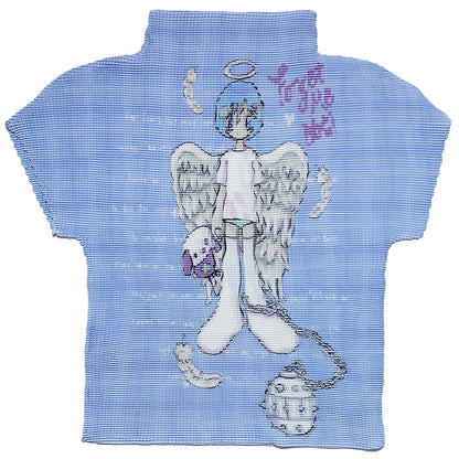 oliwabiu co-branded Angel Check Short Sleeve Ruffle Shirt