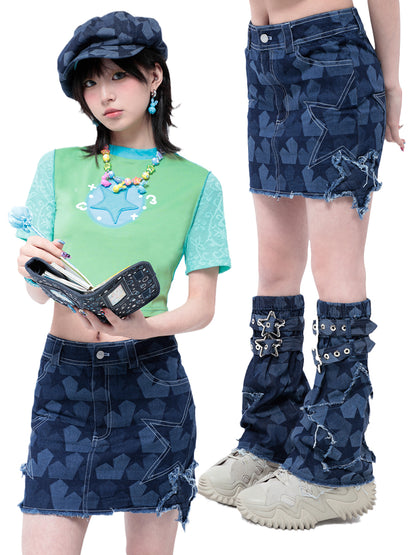 Star denim skirt