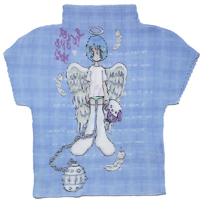 oliwabiu co-branded Angel Check Short Sleeve Ruffle Shirt