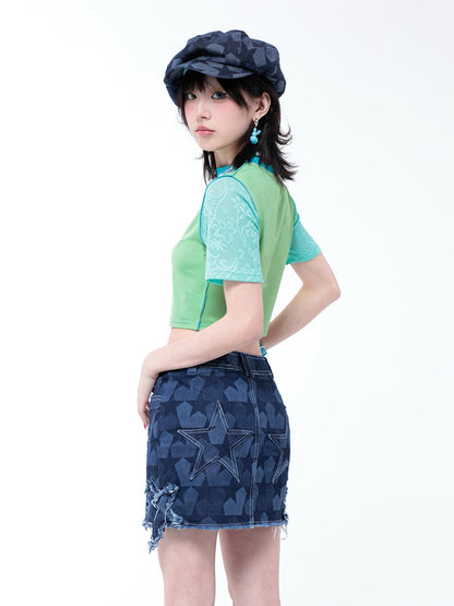 Star denim skirt