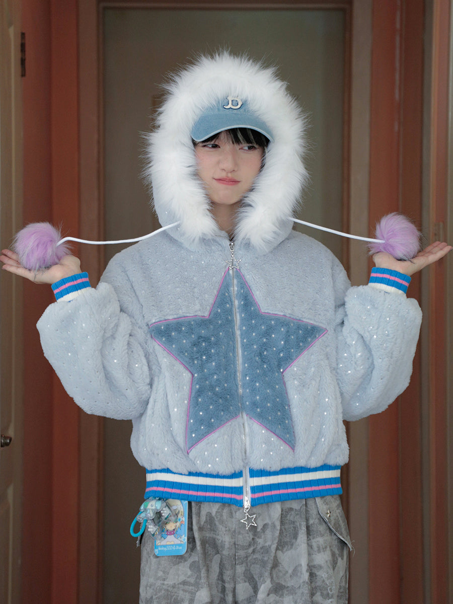 Star Plush Hooded Jacket