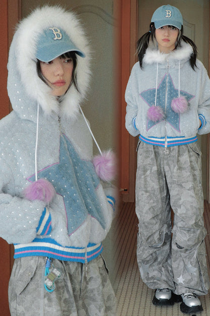 Star Plush Hooded Jacket