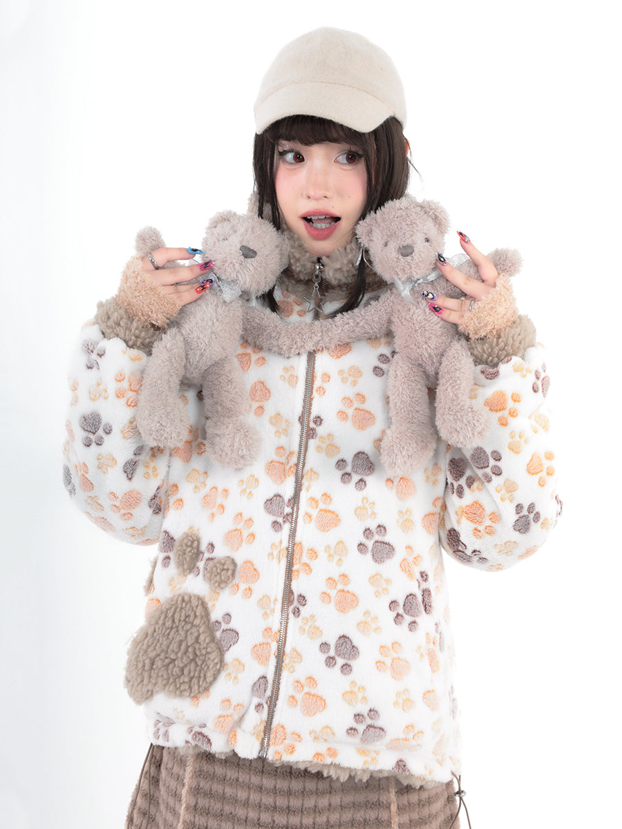 Double sided claw printed plush jacket