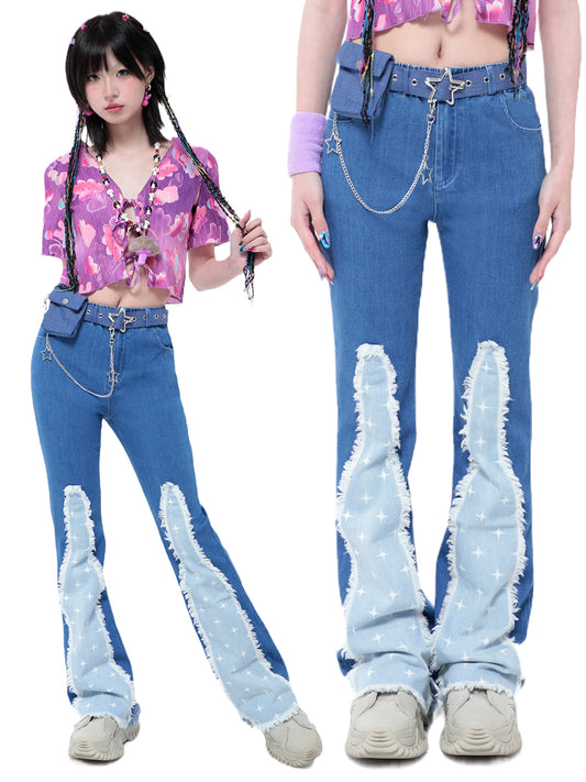 Star-paneled frayed jeans