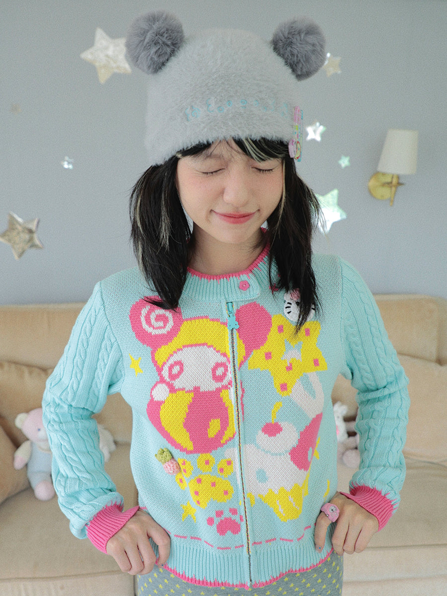 Bear Ears Kaomoji Knit Cold Hat