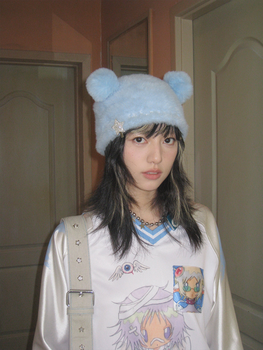 Bear Ears Kaomoji Knit Cold Hat