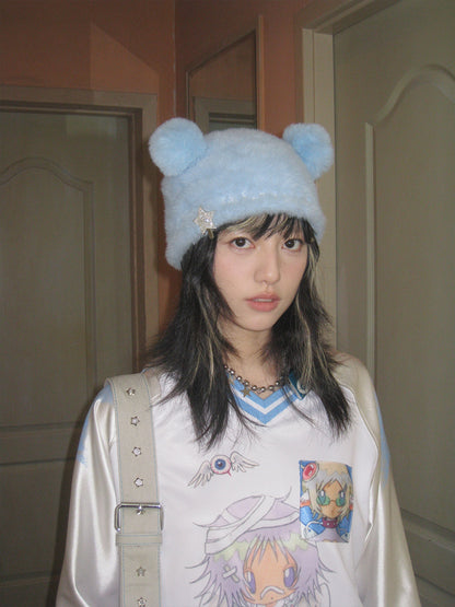 Bear Ears Kaomoji Knit Cold Hat