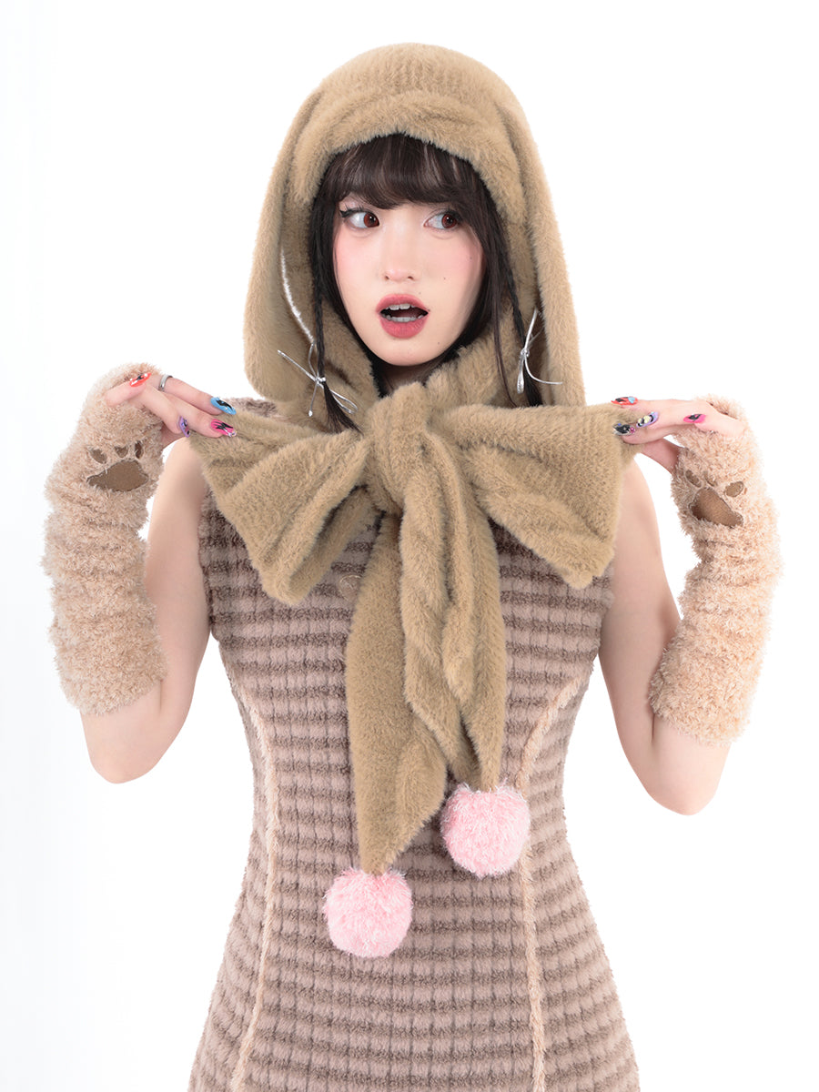 Brown Rabbit Ear Scarf