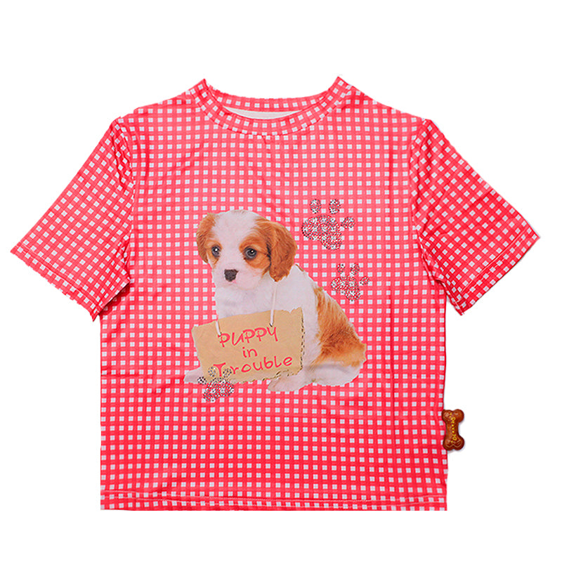 Red White Checkered Dog Short Sleeve T-Shirt