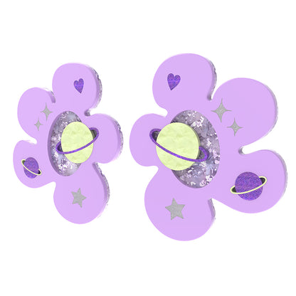 Flower-shaped galaxy stud earring ear clips