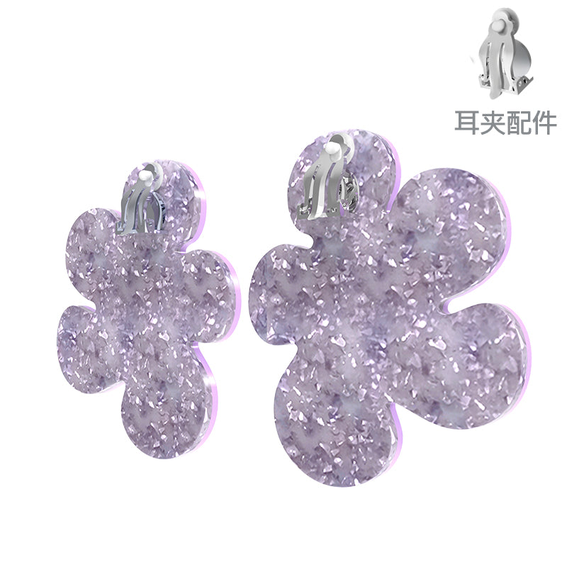 Flower-shaped galaxy stud earring ear clips