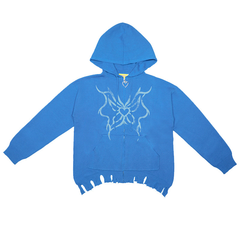 Butterfly-knit hooded sweatshirt