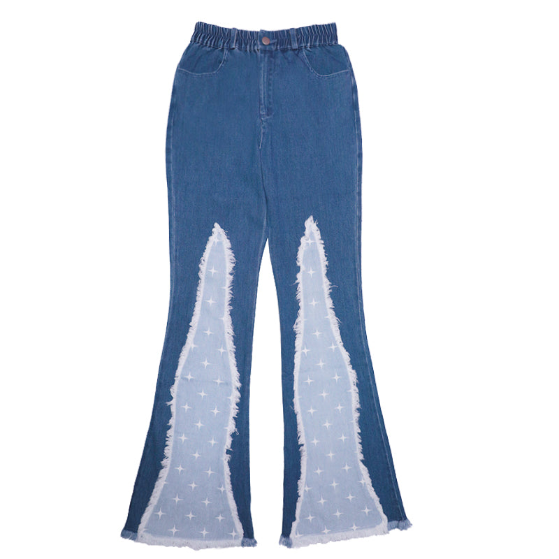 Star-paneled frayed jeans